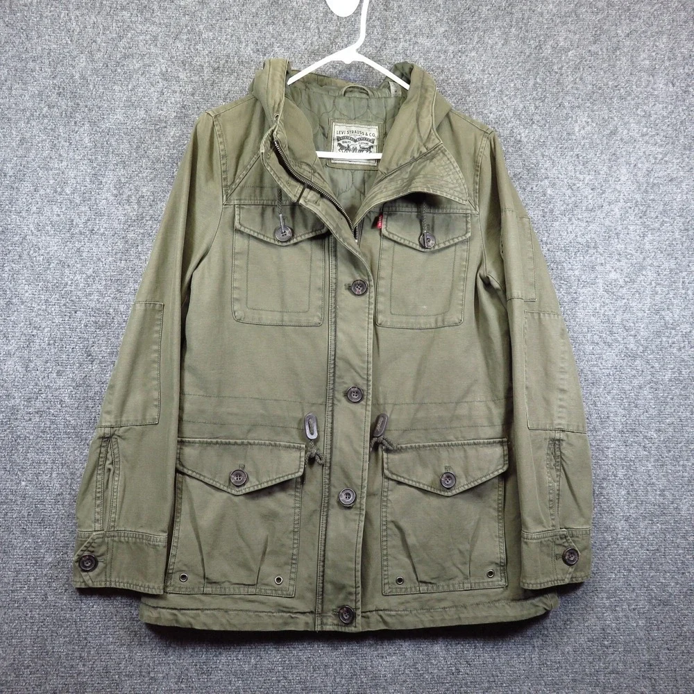 Levi Quilt Lined Canvas Jacket Insulated Hooded Anorak Zip Up M 38 Chest Strauss